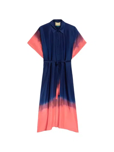 Momoní Loma Tie-dyed Shirt Midi Dress In Blue