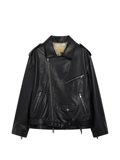 Momoní Lond Leather Biker Jacket In Black