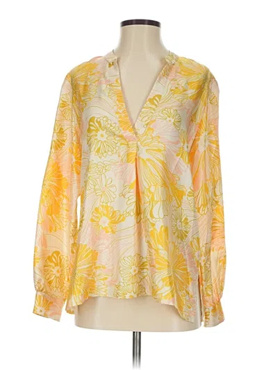 Pre-owned Momoní Long Sleeve Silk Top Yellow Plunge Neckline Tops