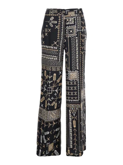 Momoní Misaki Multicolor Silk Pants With All-over Geometric Print Woman In Black