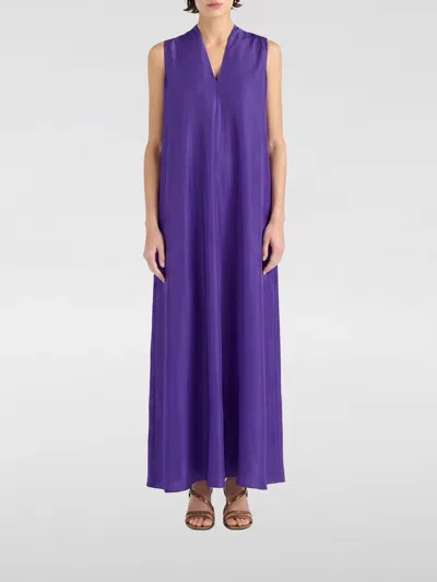 Momoní Momon&igrave; Tintoria Mattei Cueva Sleeveless Silk Long Tunic With Deep V-neck For Ceremonies In Purple