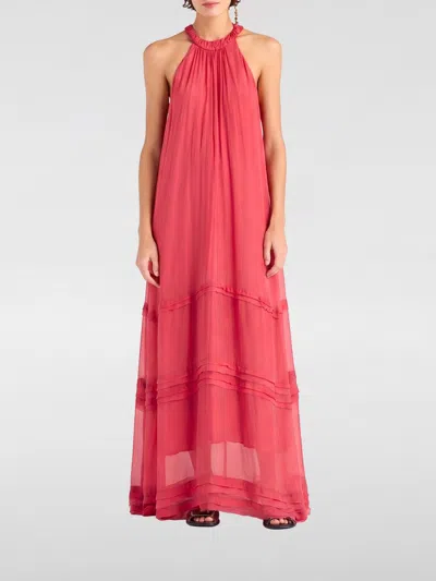 Momoní Momon&igrave; Tintoria Mattei Long Silk-blend Dress With Halter Neck And Open Shoulders In Red