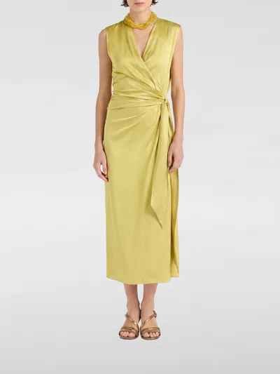 Momoní Momon&igrave; Tintoria Mattei Satin Midi Wrap Dress With V-neck And Side Slit In Yellow