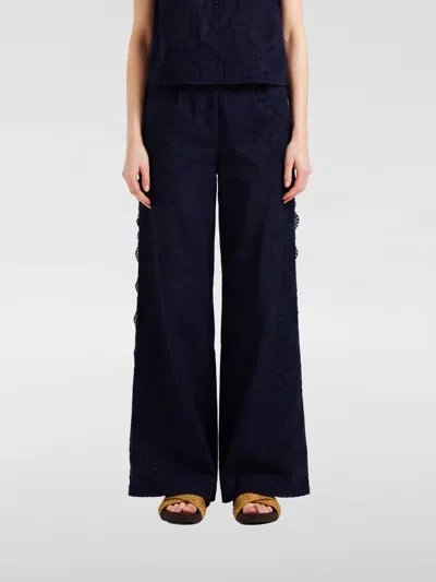 Momoní Broderie-anglaise Cotton Palazzo Pants In Blue