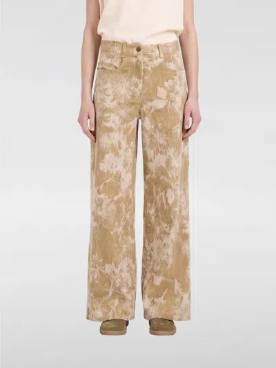 Momoní Momon&igrave; High-waisted Five-pocket Floral Print Wide Leg Pants Tintoria Mattei In Brown