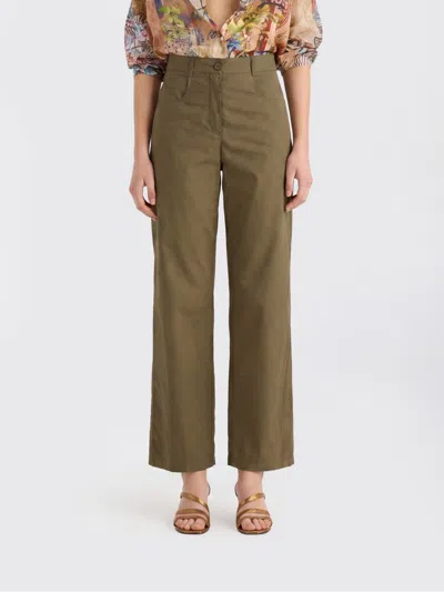 Momoní Momon&igrave; Tintoria Mattei High-waisted Cropped Cotton Trousers With Slash Pockets In Green
