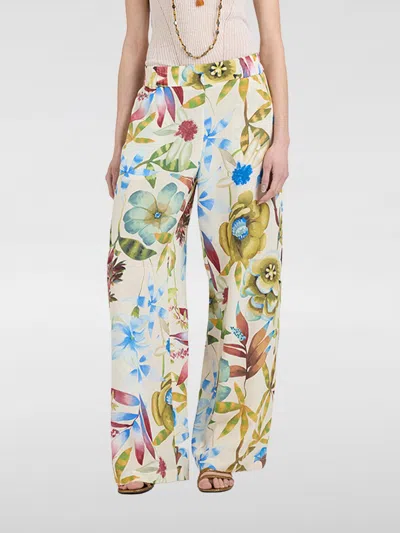 Momoní Momon&igrave; High-waisted Floral Print Silk Palazzo Pants Tintoria Mattei With Slant Pockets In Multi