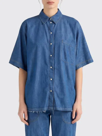 Momoní Momon&igrave; Relaxed Fit Cotton Shirt Tintoria Mattei With Dropped Shoulders And Pockets In Blue
