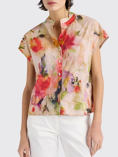 Momoní Momon&igrave; Tintoria Mattei Floral Relaxed-fit Cotton Shirt With Mandarin Collar In Multi