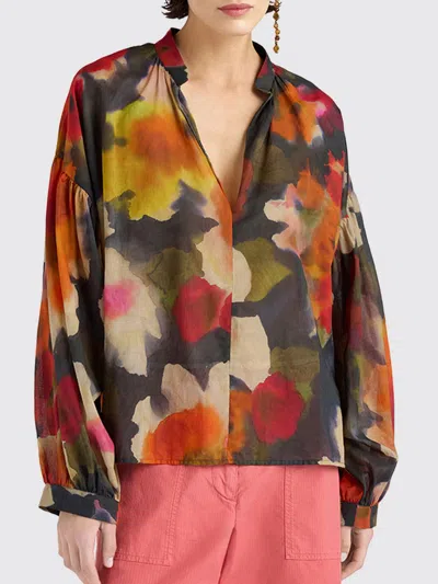 Momoní Momon&igrave; Tintoria Mattei Floral Print V-neck Cotton Shirt In Multi