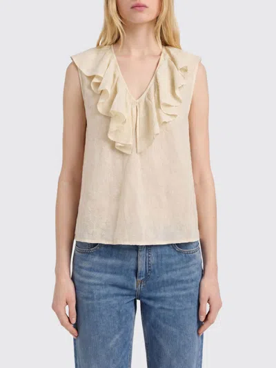 Momoní Momon&igrave; Sleeveless V-neck Embroidered Cotton Blouse Tintoria Mattei With Ruffles In White