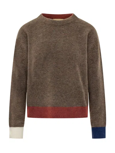Momoni' Monomì Color Block Sweater In Brown
