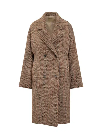 Momoni' Monomì Double-breasted Coat Fishbone In Multi