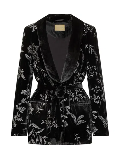 Momoni' Monomì Embroidered Velvet Blazer In Black