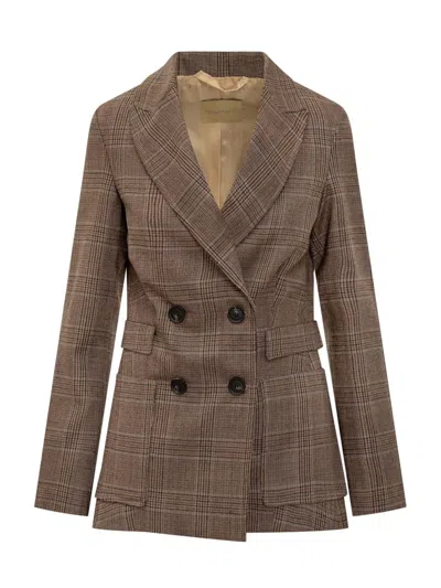Momoni' Monomì Prince Of Wales Double-breasted Jacket In Brown