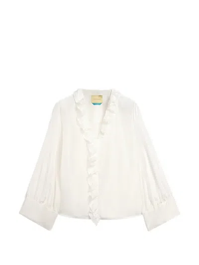 Momoní Montoya Ruffled Silk Blouse In Gray