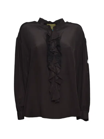 Momoní Nelia Ruffled Lace-trim Blouse In Black