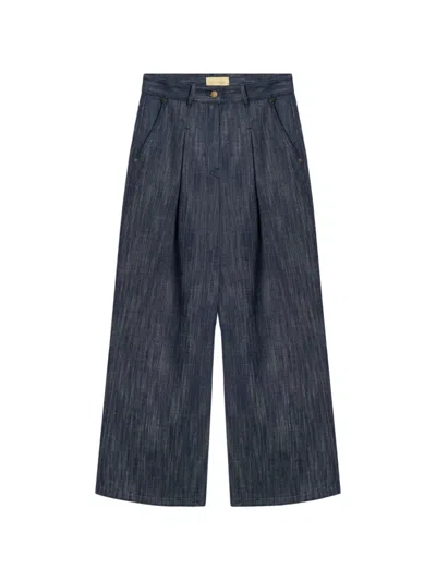 Momoní Oak Pleated Wide-leg Jeans In Blue
