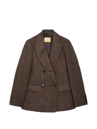 Momoní Odo Bis Houndstooth Double-breasted Blazer In Brown