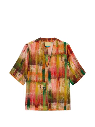 Momoní Organ Printed Habutai Blouse In Multi