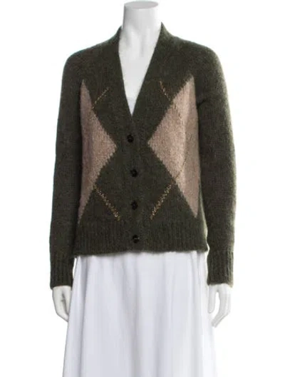 Pre-owned Momoní Patterned V-neck Sweater In Green