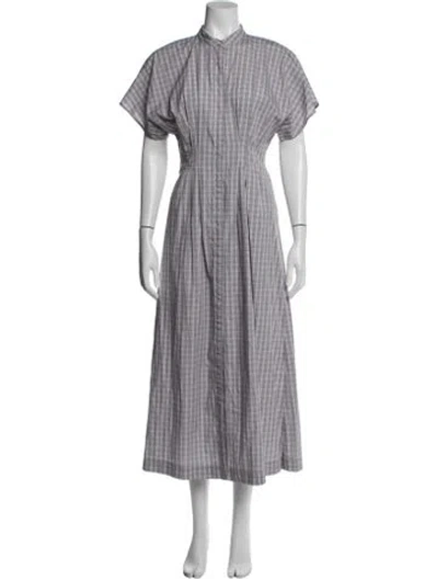 Pre-owned Momoní Plaid Print Long Dress In Grey
