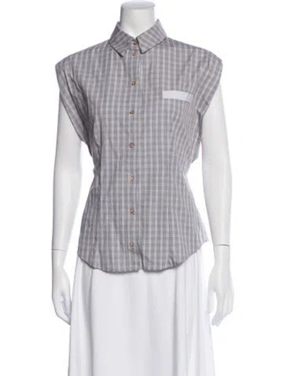 Pre-owned Momoní Plaid Print Sleeveless Top In Gray