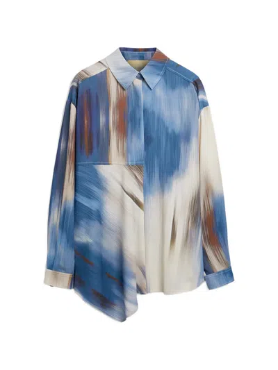 Momoní Plata Printed Asymmetric Shirt In Blue