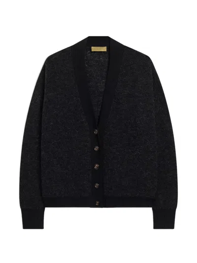 Momoní Pra Bouclé-knit Ribbed-trim Cardigan In Black