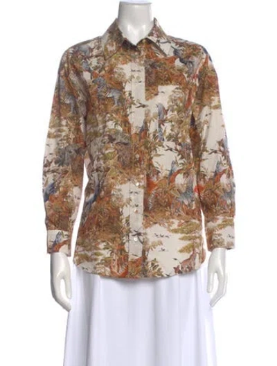 Pre-owned Momoní Printed Long Sleeve Button-up Top In Multi