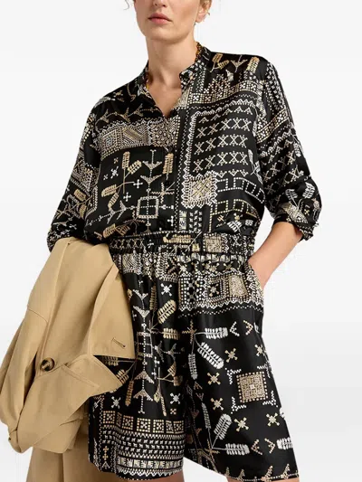 Momoní Printed Silk Twill Shorts In Black