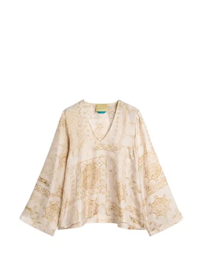 Momoní Printed Silk-twill Blouse In Neutral