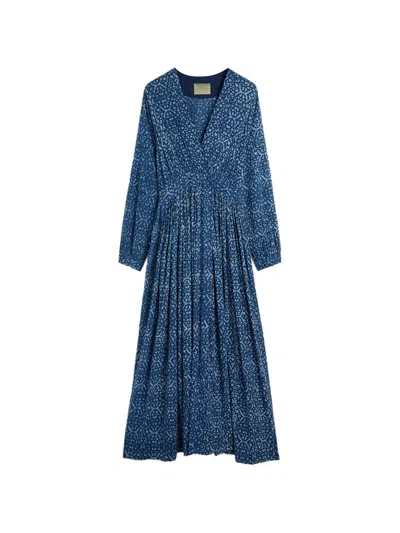 Momoní Printed V-neck Dress In Blue