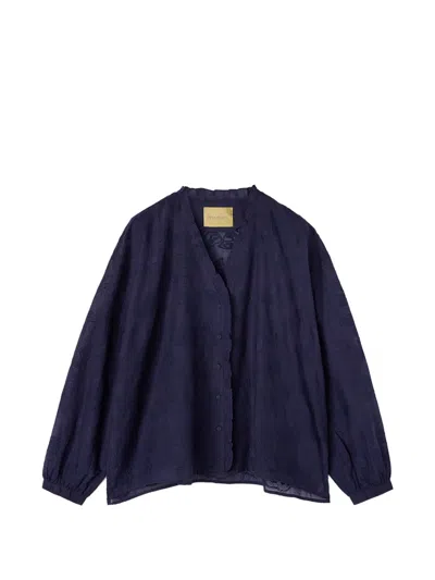 Momoní Rios Embroidered Ruffled Shirt In Blue