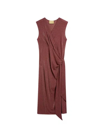 Momoní Roca Draped V-neck Sleeveless Midi Dress In Brown