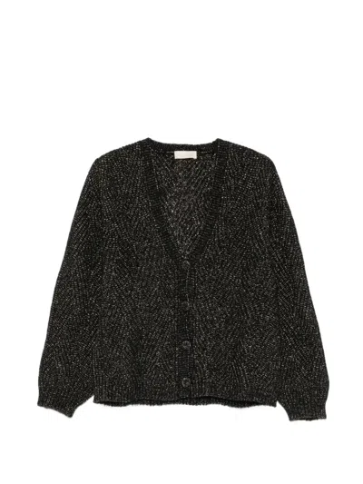 Momoní Saiki Metallic-effect V-neck Wool Cardigan In Black