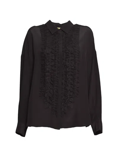 Momoní Shella Lace-panelled Ruffled Shirt In Brown