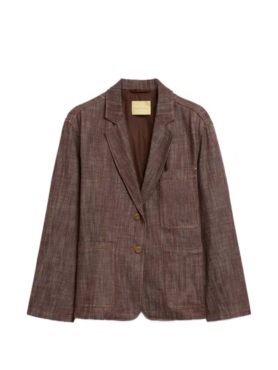 Momoní Shins Single-breasted Denim Jacket In Brown