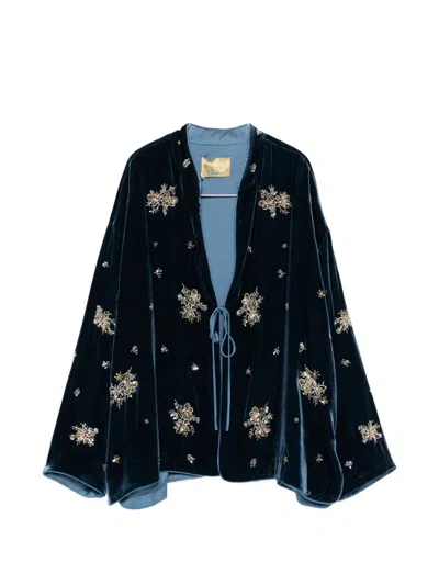 Momoní Embellished Front-tie Blouse In Blue