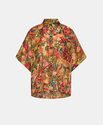 Momoní Multicolor Shirt With Classic Collar And All-over Print In Silk Woman In Orange