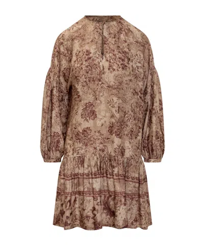 Momoní Short Floral Dress In Brown