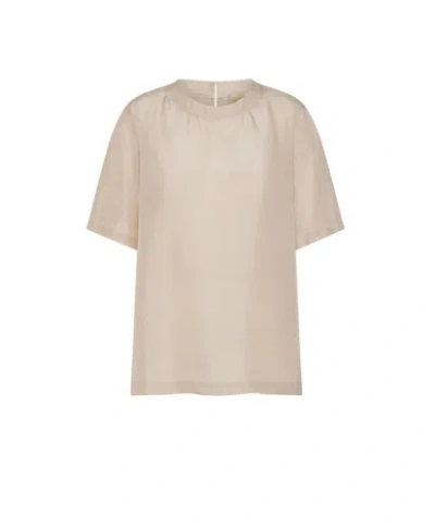 Momoní Momonì Short-sleeve Silk Habotai Shirt With Round Neckline In Neutral
