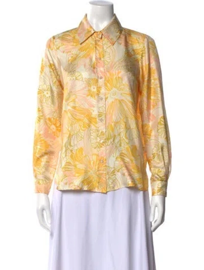 Pre-owned Momoní Silk Button Up Top In White/yellow