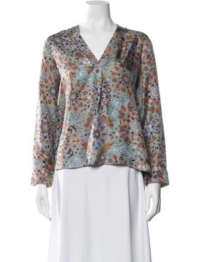 Pre-owned Momoní Silk Floral Print Blouse In Blue