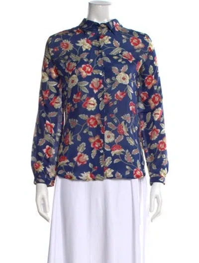 Pre-owned Momoní Silk Floral Print Blouse In Blue