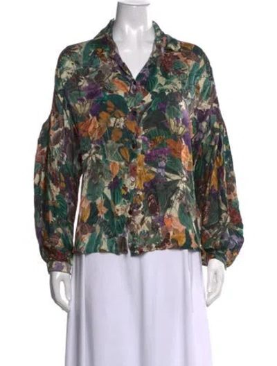 Pre-owned Momoní Silk Floral Print Blouse In Green