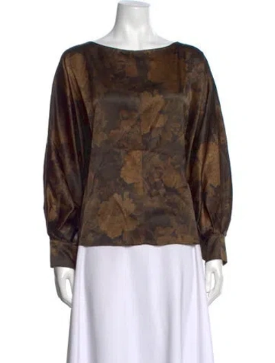 Pre-owned Momoní Silk Floral Print Blouse W/ Tags In Brown