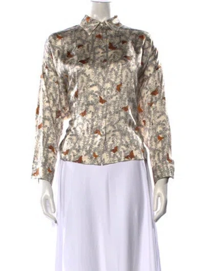 Pre-owned Momoní Silk Floral Print Button-up Top In Neutrals