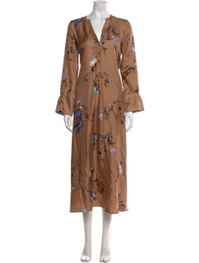 Pre-owned Momoní Silk Long Dress In Brown