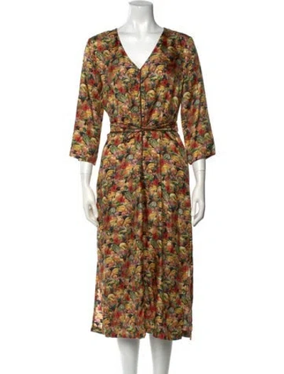 Pre-owned Momoní Silk Midi Length Dress In Multi
